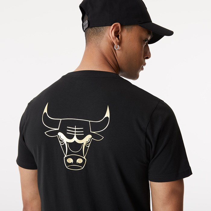 Chicago Bulls Metallic Miesten T-paita Mustat - New Era Vaatteet Tarjota FI-850941
